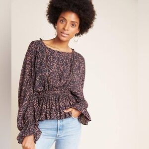 anthropologie nichola peplum floral blouse